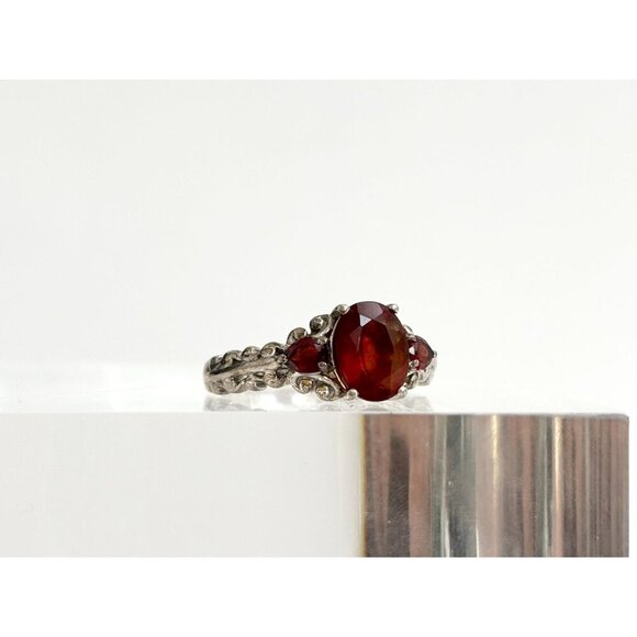 Art Deco Natural Multi Gemstone Garnet Sterling Silver Vintage Ring - sz 7.25 - Picture 2 of 10